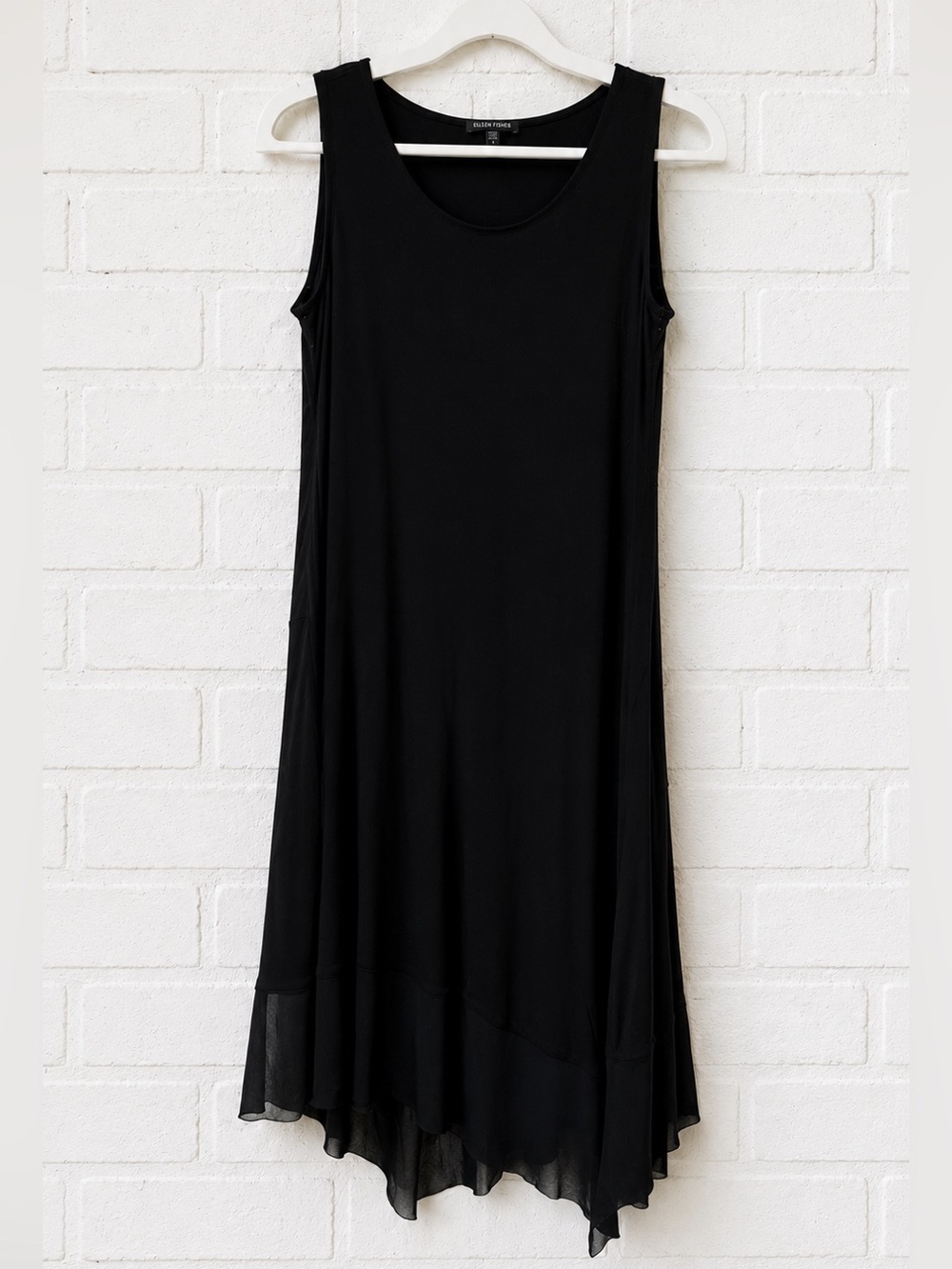 Eileen Fisher Black Sleeveless Dress w/Asymmetrical Sheer Hem detail